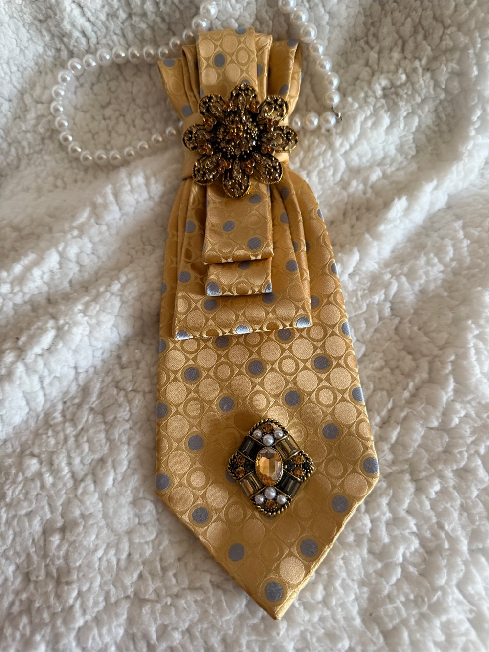 Gold Polka Dot Pendant Necklace with Floral and Gem Accents